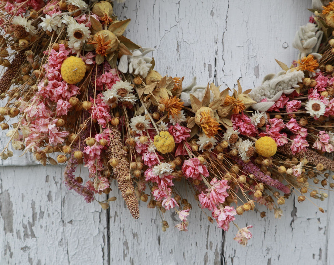 Flax and larkspur wreath- 16"